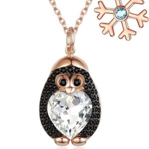 NWT - rose gold plated crystal penguin pendant